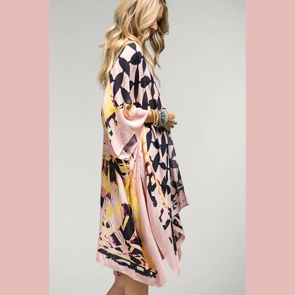 Psychedelic Retro Tie Dye Coverup Kimono Duster - Picture 6 of 8